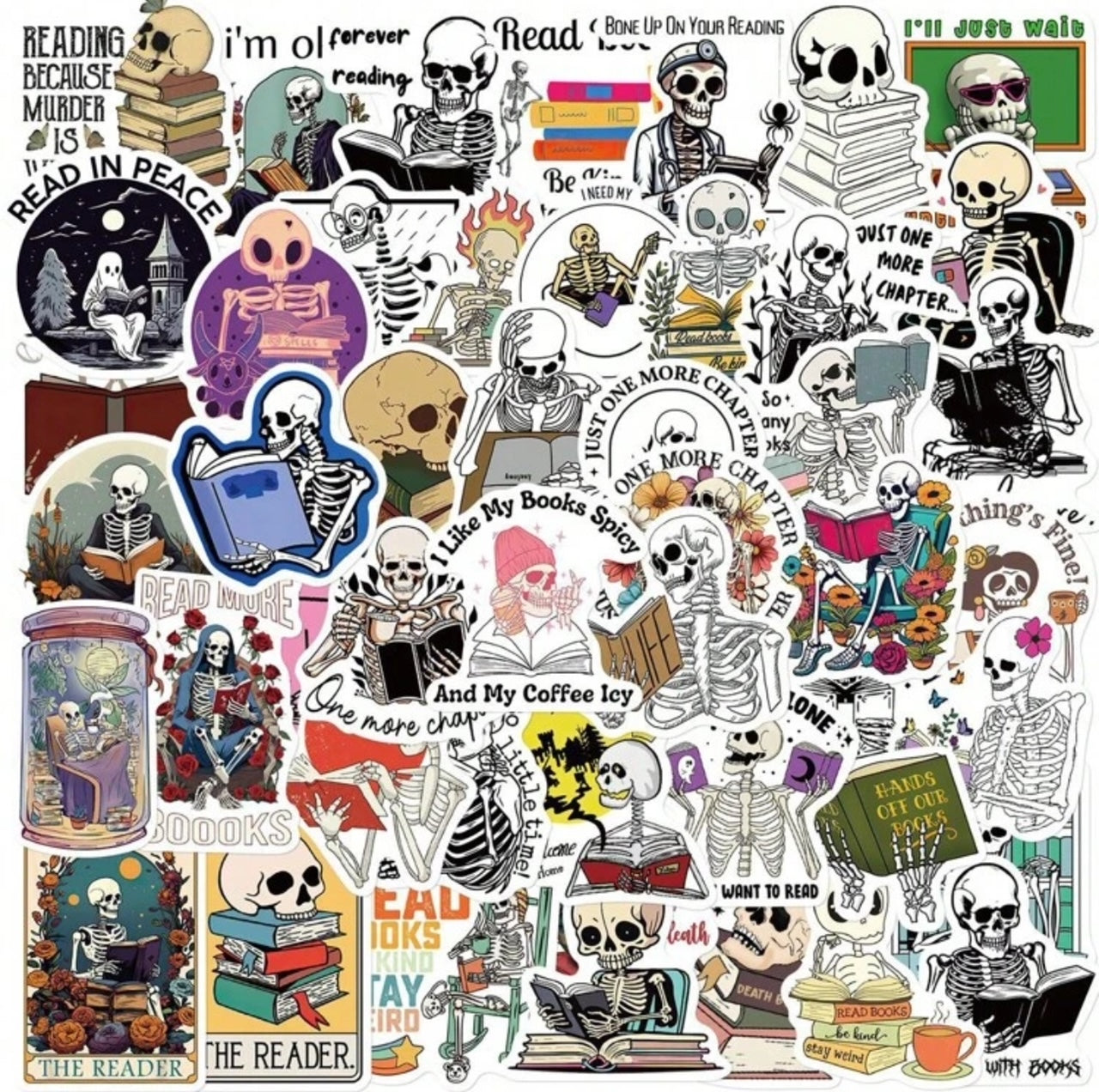 Skull Reading Bookish Stickers