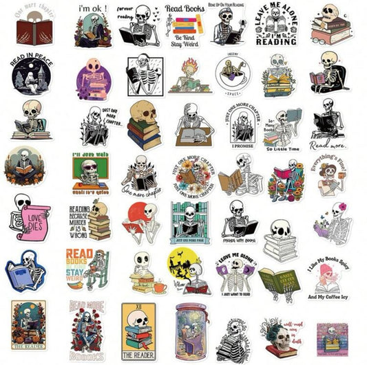 Skull Reading Bookish Stickers