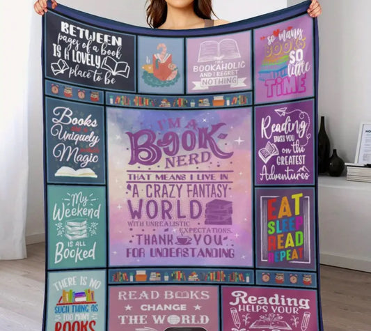 Soft Warm Bookish Throw Blanket